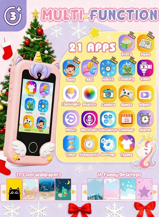 UCIDCI Unicorn Kids Smart Phone Toys for Girls Ages 3-7 with Dual Camera - Toddler Phone with Learning Games, Travel Toys with MP3 Music Player for Christmas, Birthday Gifts for 3 4 5 6 7 Year Old - Image 2
